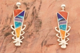 New Design by Calvin Begay Genuine Spiny Oyster Shell Sterling Silver Earrings